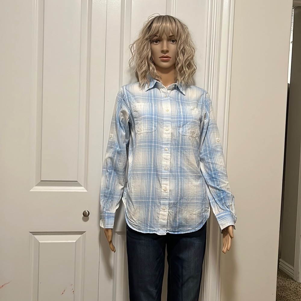 Lauren blue and white plaid button down shirt. Size medium. Like new!
